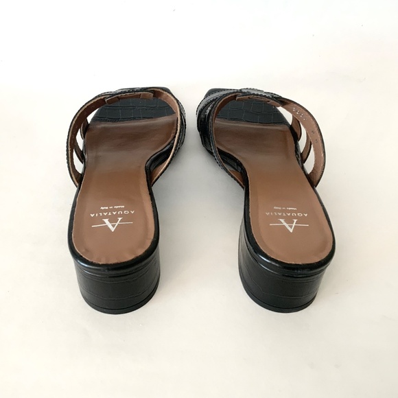Aquatalia Harla Croco Caged Mule Sandals Black Leather Croc Embossed Shoes 8 - Picture 8 of 16